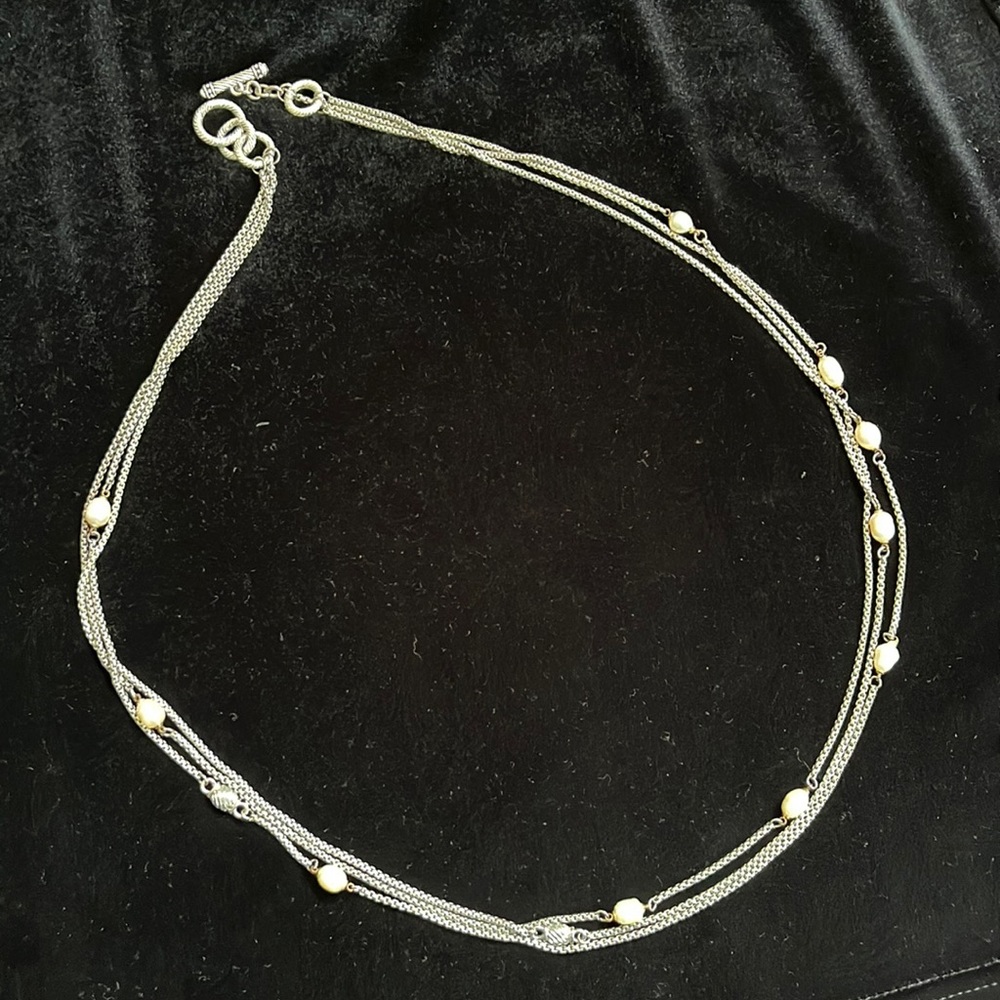 Silver Tone Necklace with “Pearl” Accents